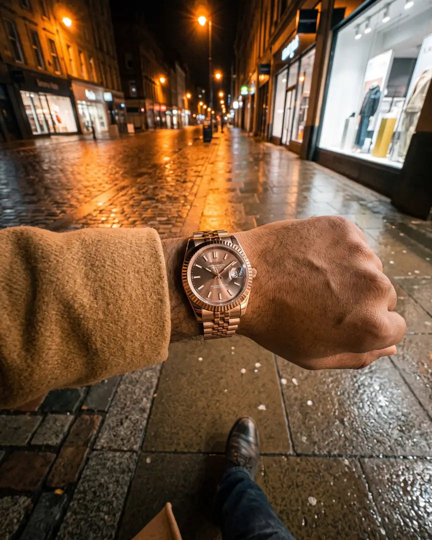 Seiko Mod Yacht-Master – Gold & Black on the wrist